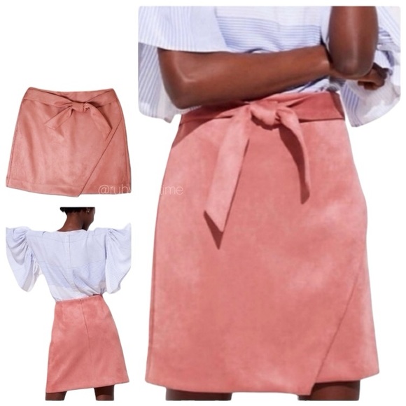 LOFT NWOT Faux Suede Microfiber Wrap Bow Tie Mini Lined Skirt size 2 - Picture 2 of 15